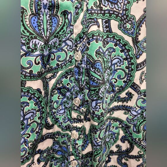 212 Womans Blue And Green Paisley Button Up Top - Picture 2 of 6